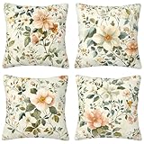 Fundas de Cojines Crema, Funda Cojin 40x40cm Juego de 4, Impermeables Exterior Cuadrado Cojines Moderno con Cremallera Invisible para Decoracion Hogar, Decoracion Jardin Exterior, Regalo Mujer I-50