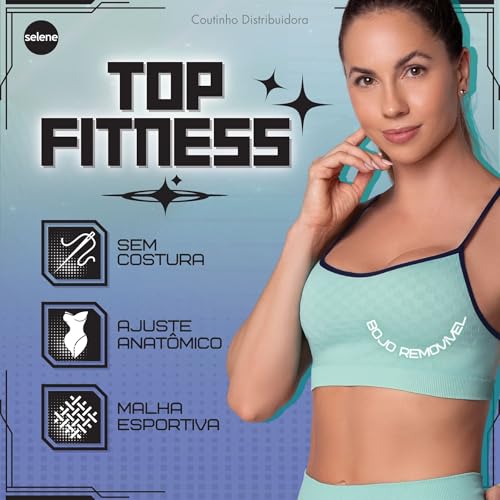SELENE Top Academia Feminino Bojo Removível Sem Costura Fit, Verde Água Mescla, M