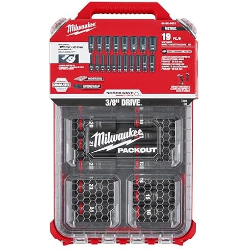 Milwaukee 4932480946 3/8 Drive Packout Deep Impact Shockwave Socket Set 19 Piece