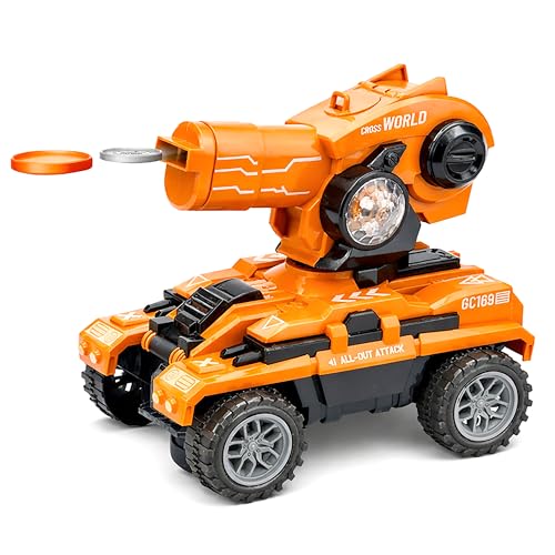Image of VGRASSP Bump and Go UFO Disc Launcher Tank Toy for Kids with 5 Discs - Automatic Rotating Turret Shooter with Cool LED Lights and Sound Effects - Interactive Musical Vehicle Gift - Color As Per Stock