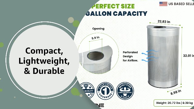Image of Alpine Half Round Trash Can Open Top - Modern 12 Gallon Stainless Steel Space Saving Indoor Commercial Trash Can, Narrow Garbage Can for Bathroom. Office, Lobby and Business.
