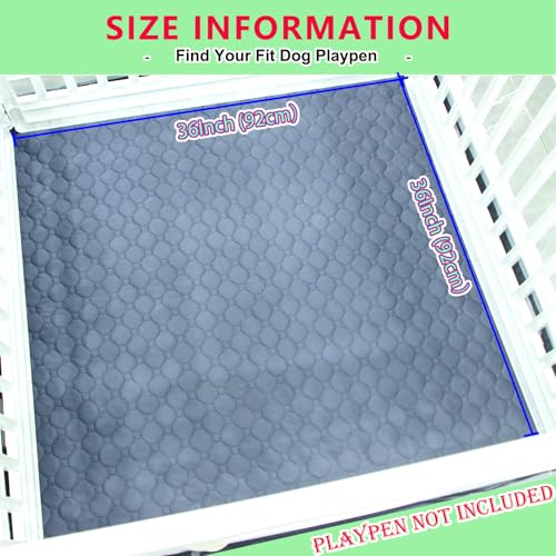 Dog Playpen Bottom Pad Mat for 36" 4-Panel Playpens - Scratch & Chew-Resistant Puppy Pen Floor Mat with Hook & Loop Fasteners, Waterproof & Leakproof, Non-Slip (Gray) (Playpen Not Included) - Image 3