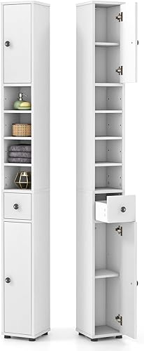 Giantex Armario de Almacenamiento Delgado para Baño - Gabinete de Piso Alto y Estrecho de 71" con 2 Puertas, 5 Estantes Ajustables, 1 Cajón,