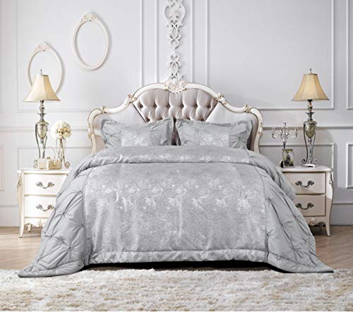 Bedspread set 3 Piece Comforter Jacquard Quilted Bed throw With Pillow Shams (Maya-Silver, Double)