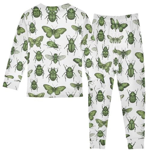 Pajama Sets Long Sleeve Green Various Insect Pattern Soft Comfy Sleepwear 2 Piece PJS 3-8T3