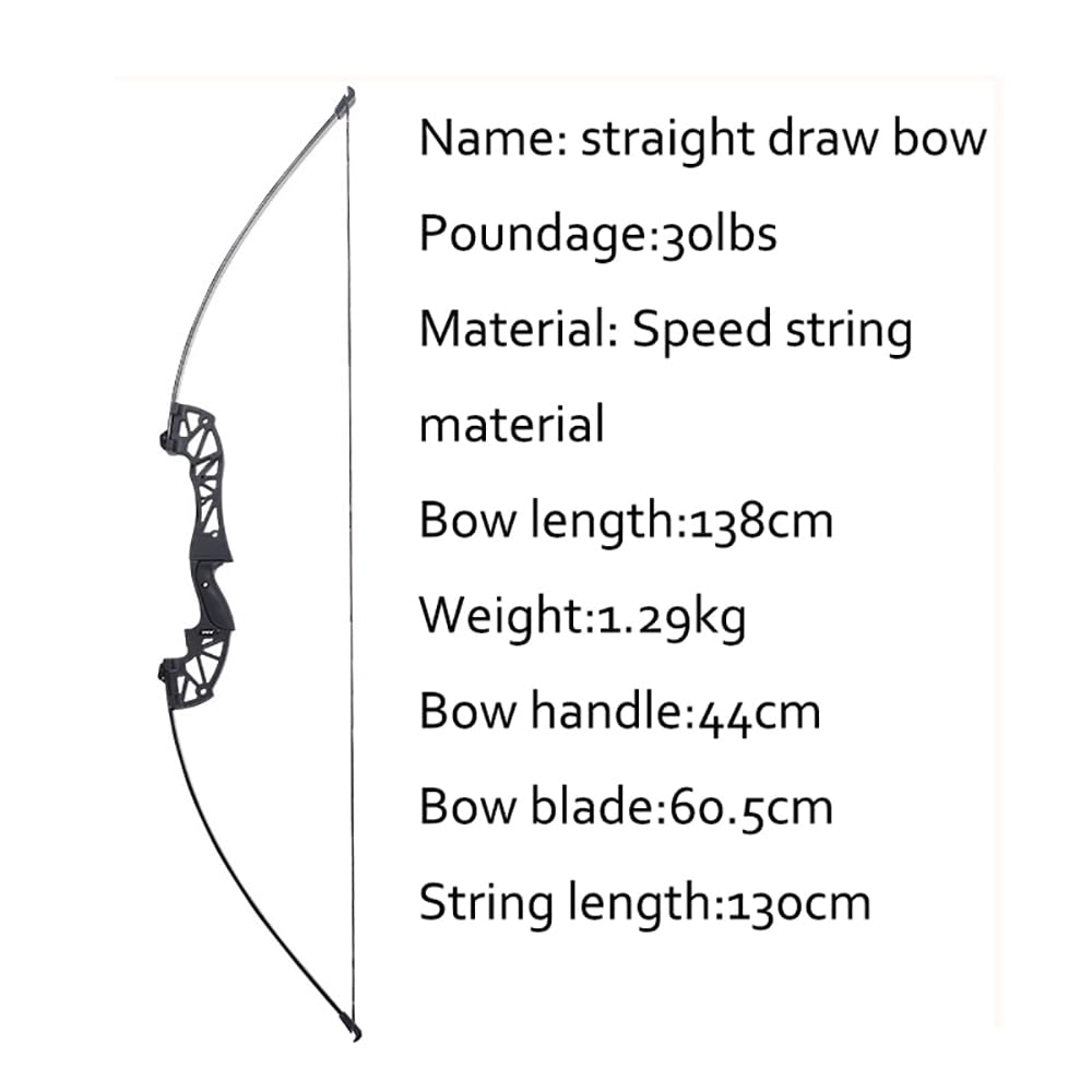 ACCMOS Arco Ricurvo, Arco a Tiro Diritto 30/40 libbre per Adulti Giovani Tiro con L'arco Metal Riser 44cm Caccia Pratica Archi (Straight Draw Black 30lbs)