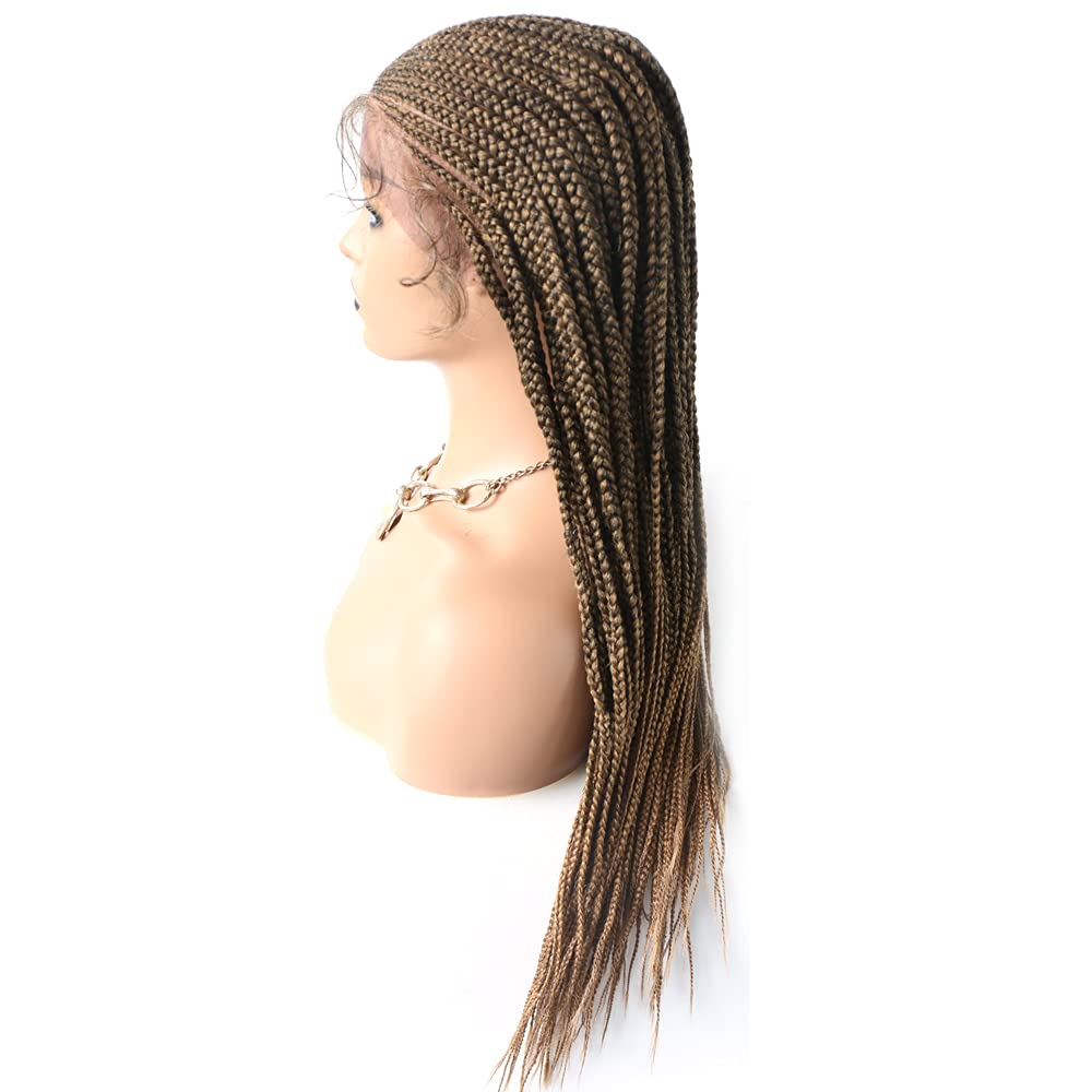 LYRICAL HAIR Womem Long Box Braided Wig Swiss Lace Front Cornrow Micro Twist Pre-Plucked Natural Hairline Premium Heat Friendly Glueless Wig (1B/27T Black Mix Blonde)