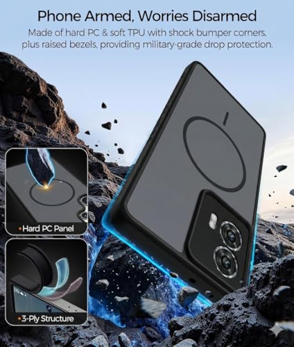 Image of VONZEE Matte Magnetic Case Compatible for Motorola Edge 50 Fusion Wireless Charging Shockproof Anti-Scratch TPU PC Slim Fit Full Protection Phone Cover for Motorola Edge 50 Fusion-Black