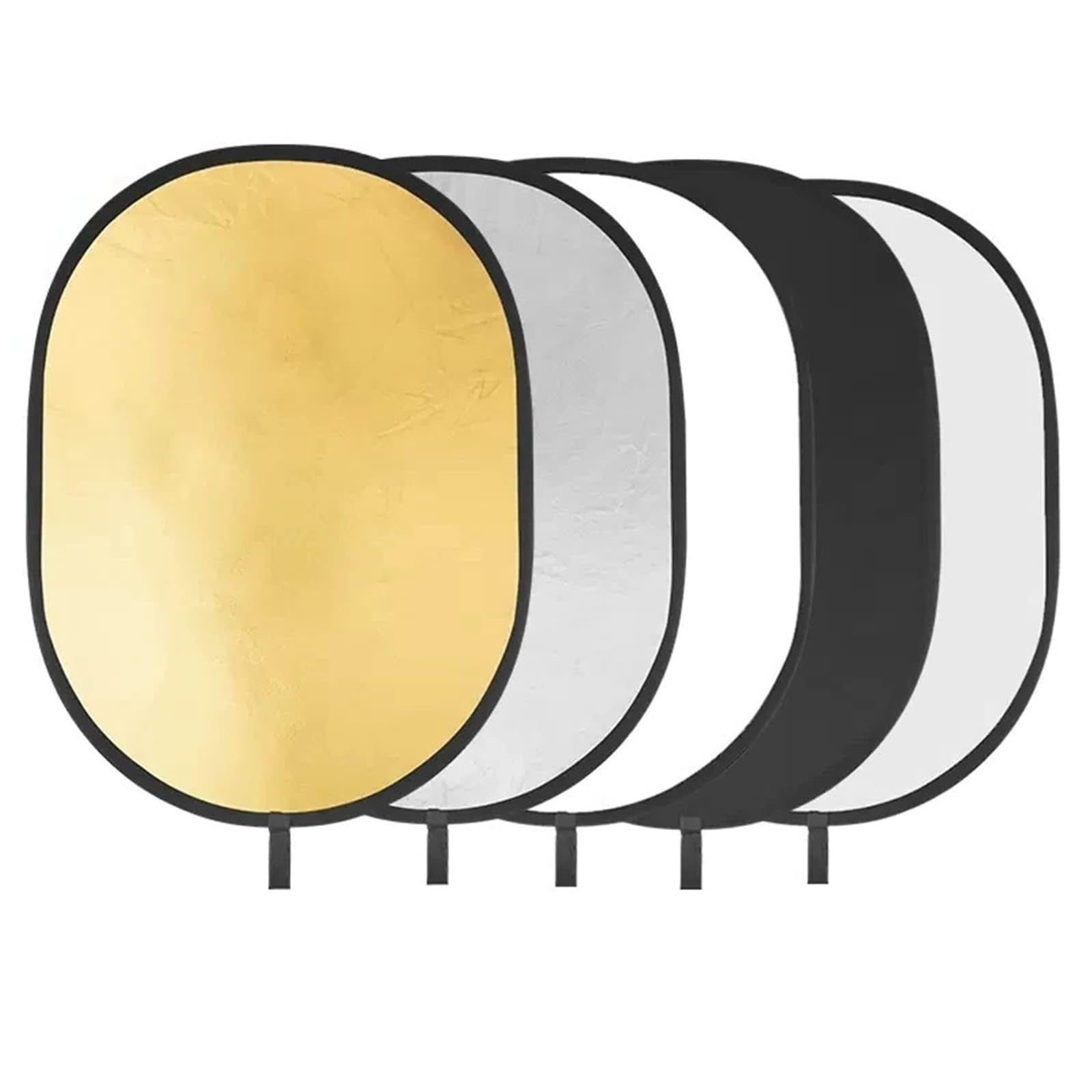 Compatible con Reflector 5 en 1 de 92x122 cm. | Panel ovalado con superficies doradas/plateadas/blancas/negras/translúcidas, pliegues for viajes de estudio