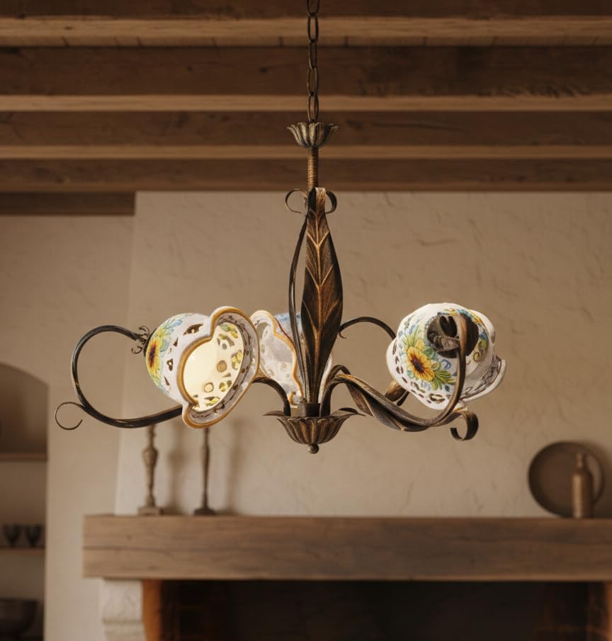 Lustre à 3 lumières Anita en céramique sicilienne peinte à la main ILAB