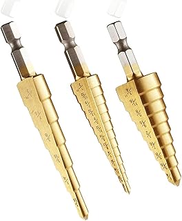 Eyech 3pc HSS Titanium Step Drill Bit Set Quick-Change 1/4" Hex Shank SAE 28 Sizes Step Drill Bit, for Metal, Wood, Plastic, Multiple Hole Drilling Cone Bit