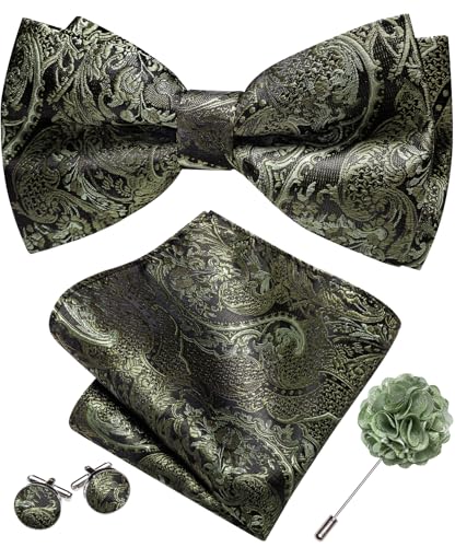 Image of YOHOWA Mens Bow Tie Set Paisley Coloful Pre-tied Bowties Adjustable with Handkerchief Cufflinks Wedding Prom Party