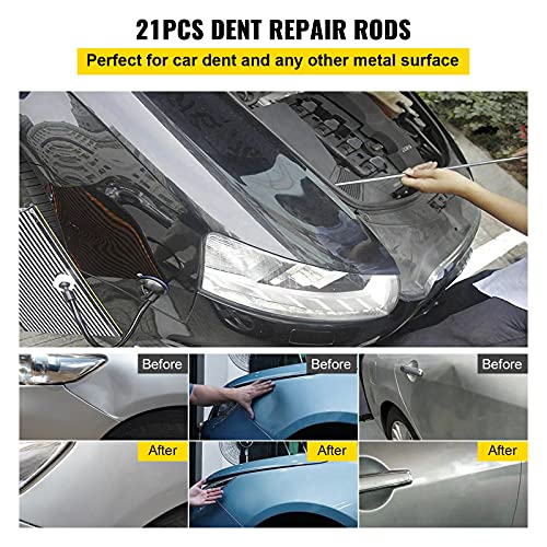 VEVOR Rods Dent Removal Kit, 21 Pcs Paintless Dent Repair Rods, Stainless Steel Dent Rods, Whale Tail Dent Repair Tools, Professional Hail Dent Removal Tool For Minor Dents, Door Dings And Hail Damage