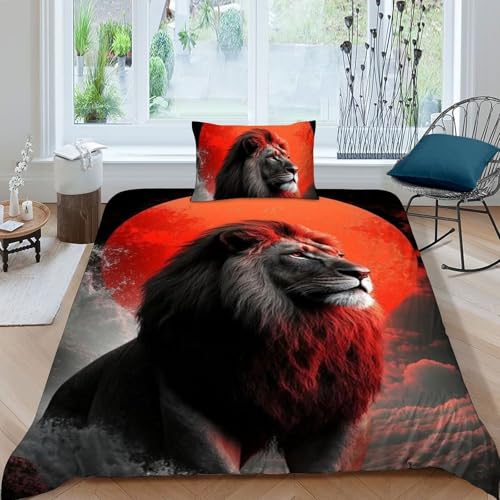 Housse de couette lion couchon de soleil en microfibre 135x200cm pour lit simple