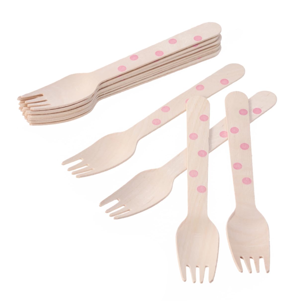 Didiseaon 12pcs Disposable Wood Forks Random Fork Pattern for Birthday Parties Weddings and Gatherings Food-safe Design for Desserts and Fruits