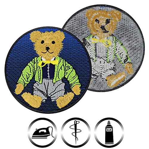 Image of Teddy Bear Sew on Patch - Colorful Toy Iron on Patches for Kids, Girls, Teddy Bear Lovers - Wildly Popular Cute Patches for Jackets, Jeans, Backpacks, Hats, Shirts - Green - 3.14X3.14 in