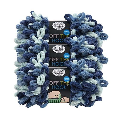 Image of Lion Brand Yarn, Off The Hook Loop Yarn, Blue Sapphire, Multicolor, 3 Pack | Jumbo Finger Knitting & Crochet Craft Fiber for Beginners, Kids, Classrooms, Create Blankets, Pillows, Stuffed Animals