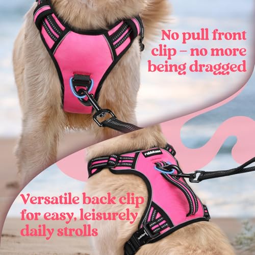 rabbitgoo Large Dog Harness, Easy Wear with 3 Buckles and Lift Handle | No Pull with Front Clip for Walking, Adjustable Soft Padded, Reflective, Easy Control, Pink, Large - Image 7