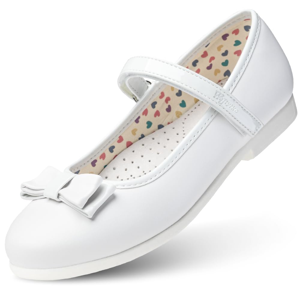 WK Mädchen Mary Jane Ballerinas | Kommunion Halbschuhe | Klettverschluss | Lederinnensohle | Elegant | Für eine kleine Prinzessin |