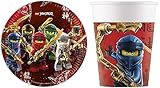 lego city teller 8 Pappteller 23 cm Lego Ninjago 16-teiliges Kindergeburtstag Party Deko Set Motto Feier Fete 8 Teller 8 Becher