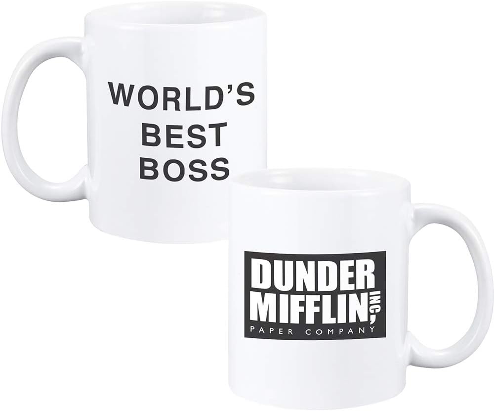World's Best Boss Mug Dunder Mifflin Mug The Office Mug Double-Sided Mug PLUS World's Best Boss Lapel Pin for Boss Colleague Gifts