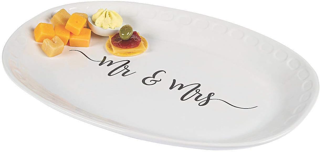 Fun Express Mr & Mrs Ceramic Serving Platter – Elegant Wedding & Home Décor – Stylish Durable Design for Serving & Display – Perfect for Newlyweds Anniversaries & Special Occasions – White 1 Piece