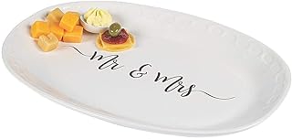 Fun Express Mr & Mrs Ceramic Serving Platter – Elegant Wedding & Home Décor – Stylish Durable Design for Serving & Display – Perfect for Newlyweds Anniversaries & Special Occasions – White 1 Piece