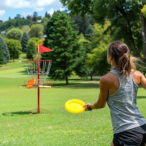 Image of Yaheetech Disc Golf Basket Portable Disc Golf Practice Set 12 /24 Chain w /Basket Target and Double Steel Chains for Outdoor