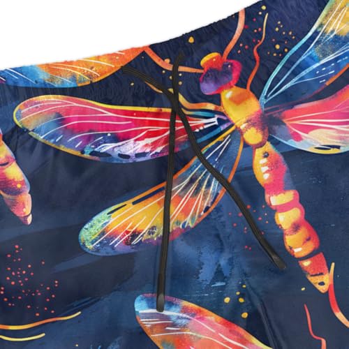 Men's Swim Trunks Size S Colorful Dragonflies with Mesh Lining Soft Breathable Quick Dry Beach Shorts Navy Blue4