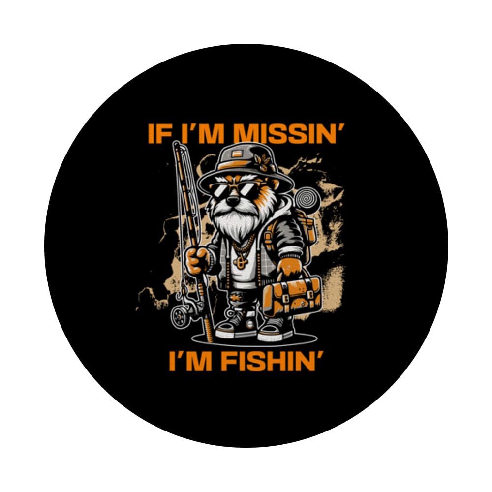 Funny Fishing s Retired Fisherman s 'If Im Missin Im Fishin' PopSockets Swappable PopGrip, Black - Image 3