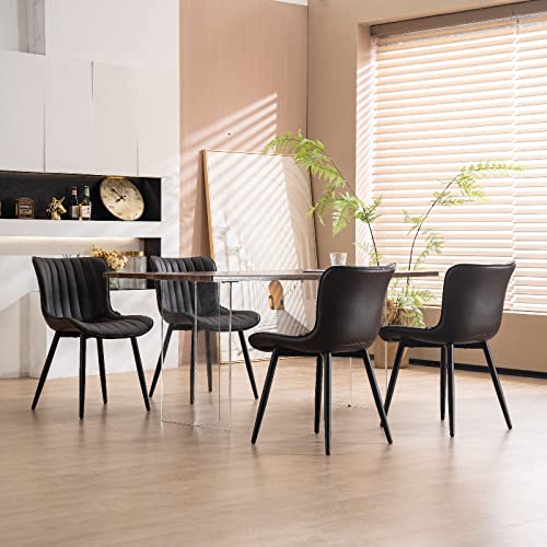 Younuoke Dining Chairs Set Of 2,Upholstered Mid Century Modern Chair Armless Faux Leather Accent Chairs With Backrest Metal Legs And Adjustable Feet For Kitchen Living Room Bedrooms,Brown #TOP5