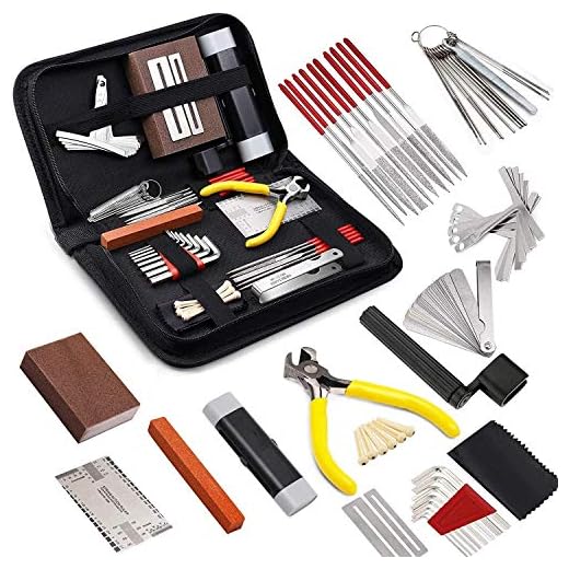 Kit de 45 piezas de herramientas de reparación y mantenimiento de guitarra, Bprtcra juego de herramientas de reparación de guitarra, kit de herramientas de cuidado y limpieza de guitarra, kit de