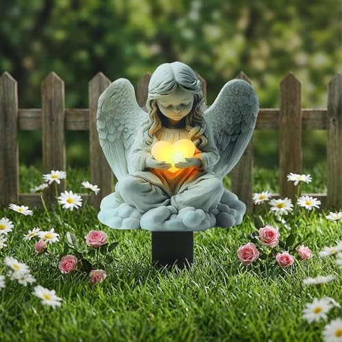 GZRXIOUS Grabschmuck Edelstahl Wetterfest Flaches Grabstecker Metall mit Engel Motiv, 2D-Hofschild Grab Deko Grab Schmuck Friedhof Urnengrab Deko Grabdekoration Grabdeko Grabengel Blumentopf Ornament