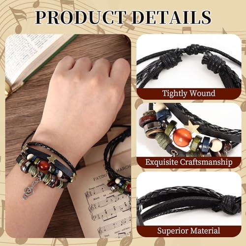Fairy Grunge Bracelet,Leather Music Bracelet,Punk Bohemian Bracelets,Hippie Aesthetic Cuff Wrap Leather Bracelets for Women Men4