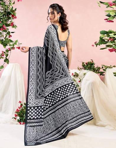 Image of SIRIL Women's Printed Cotton Saree with Unstitched Blouse Piece