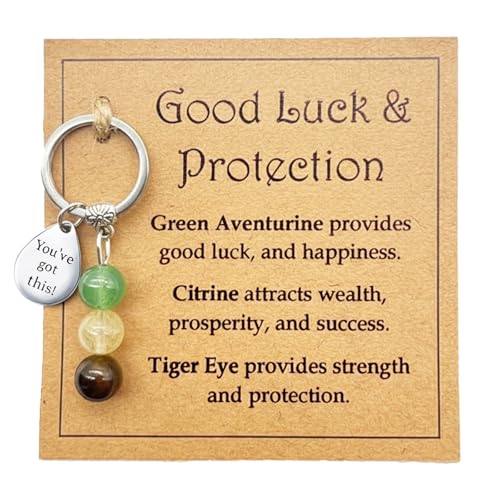 AIKOBAA Good Luck & Protection Crystal Set, Funny Crystal Keychain with Humorous Card, Wealth Success Strength Gift, Meaningful Present for New Job & Opportunities
