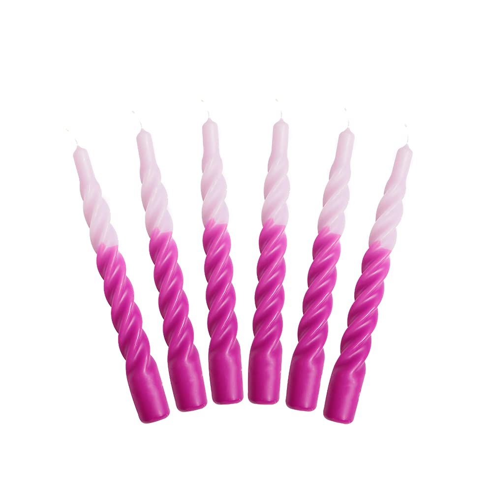 Kunstindustrien Lilac Candles With A Twist, Light And Dark Twisted, Multi-Coloured, Unscented Candles, 6 Pcs.