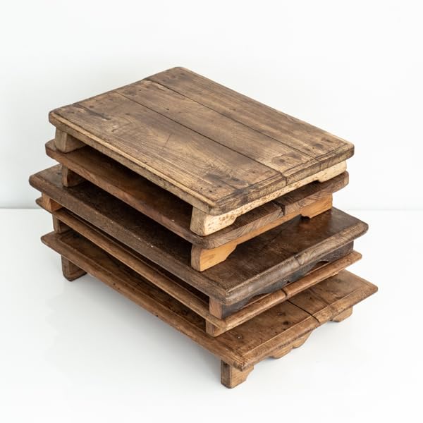 Mesa bajot corta vintage con acabado antiguo para sentarse en el suelo, mesa de altar baja de madera con acabado rústico para meditación, Bajot, Chowki, Chaurang, Patli Pooja, taburete pequeño para