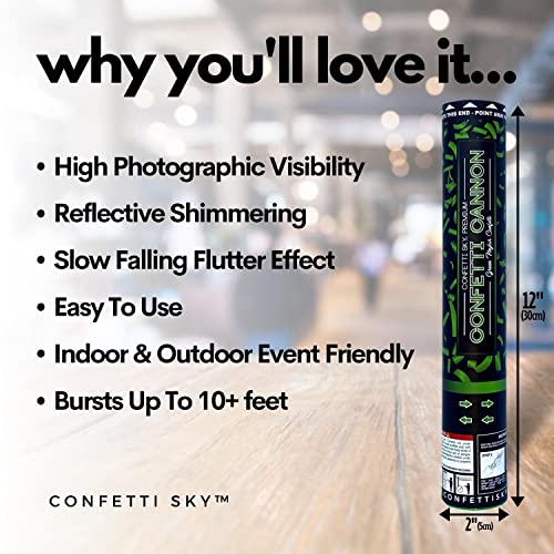 Image of Confetti Sky [6 Pack] 12 Inch Confetti Cannons | Green Confetti Poppers for Wedding Celebration, Birthday Party, Pranks, Graduation, Christmas Eve and New Year Celebration
