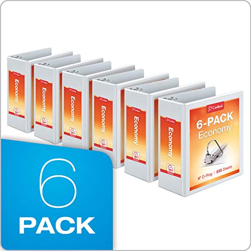 Cardinal Economy 3-Ring Binders, 4", Slant-D Rings, Holds 835 Sheets, Clearvue Presentation View, Non-Stick, White, Case Of 6 (90781) #TOP5