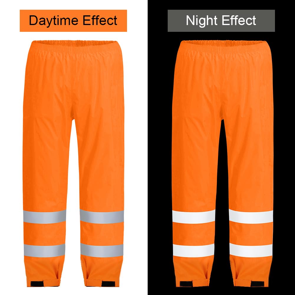 AUYAO Pantalón de Alta Visibilidad, Pantalón de Lluvia Hi-Vis de Doble Capa, Pantalones de Lluvia Reflectantes e Impermeables, Pantalones de Trabajo Hombre y Mujer para Exterior
