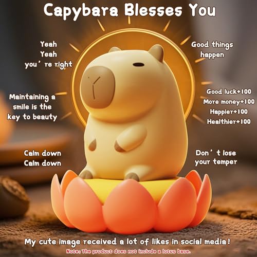 FAMIDUO Cute Capybara Night Light, LED Squishy Novelty Animal Night Lamp,2 Levels Dimmable/Timer Nursery Nightlight for Kids, Rechargeable Touch Bedside Lamp, Bedroom/Dorm Decor, Baby Boys Girls Gifts