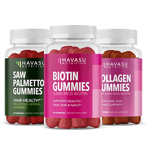 Havasu Nutrition Biotin Collagen And Saw Palmetto Gummies Bundle For Ultimate Hair Growth Supplement To Assist Reversal Of Balding & Hair Thinning #TOP19