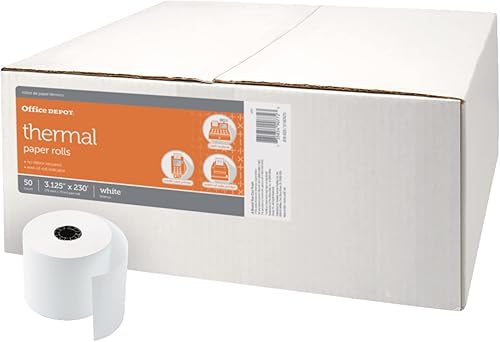 Office Depot Rollos de Papel Térmico, 3 1/8in. x 230ft., Blanco, Caja De 50, 818629