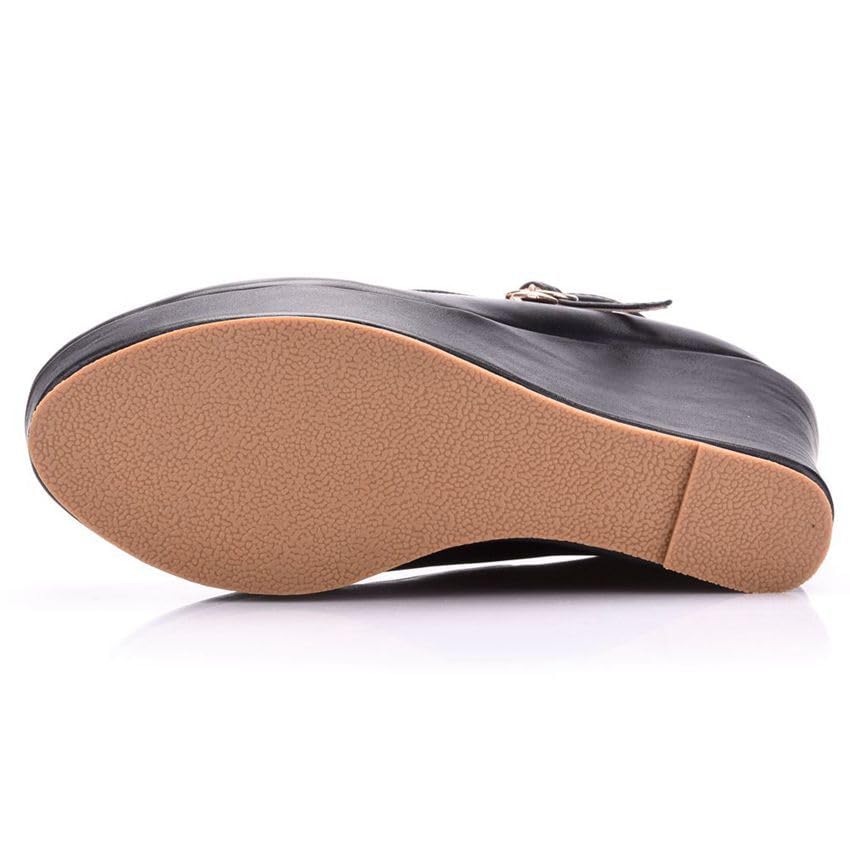 Women's Mary Jane Wedge Solid Buckle Evening Dress Round Toe Platform Lolita Shoes Cross Shoes 4 Inch Heel Height Pumps3