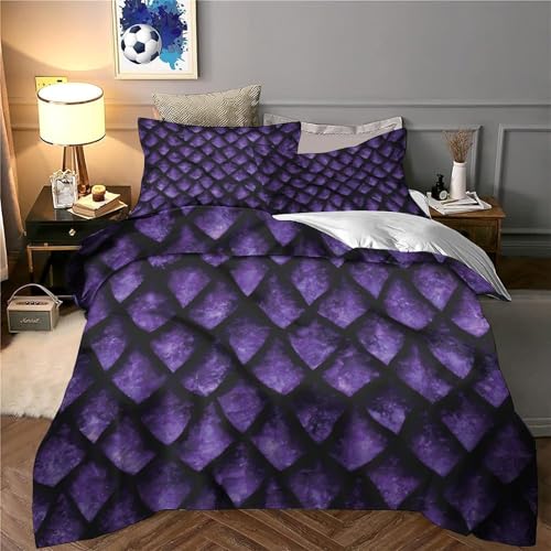 Housse de couette violette motif diamant 3D en microfbre 135x200