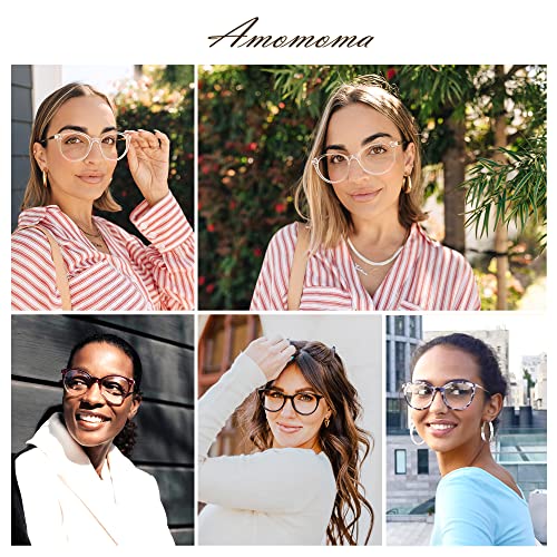 Amomoma Retro Round Reading Glasses For Women Cute Stylish Blue Light Blocking Readers Am6055, Clear/Gold&Grey Tortoise/Gold 3.00X #TOP3