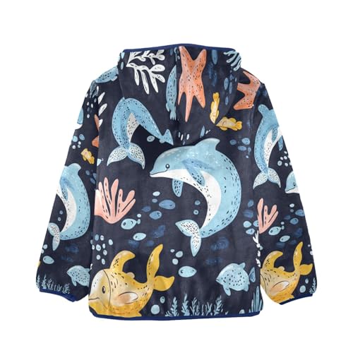 Sea Animals Seamless Pattern Toddler Fleece Jacket Girl Boys Hooded Fleece Jacket Coat Warm Outwear Zip-up 3-10T2