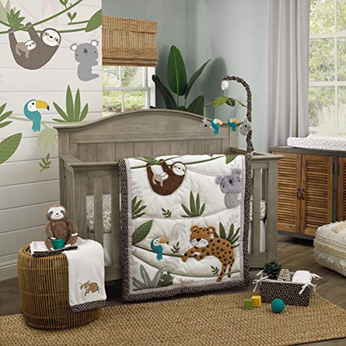 Image of NoJo Jungle Gym Green, Brown, & Grey 100% Cotton Photo Op Nursery Fitted Crib Sheet, Grey, Green, White, Brown