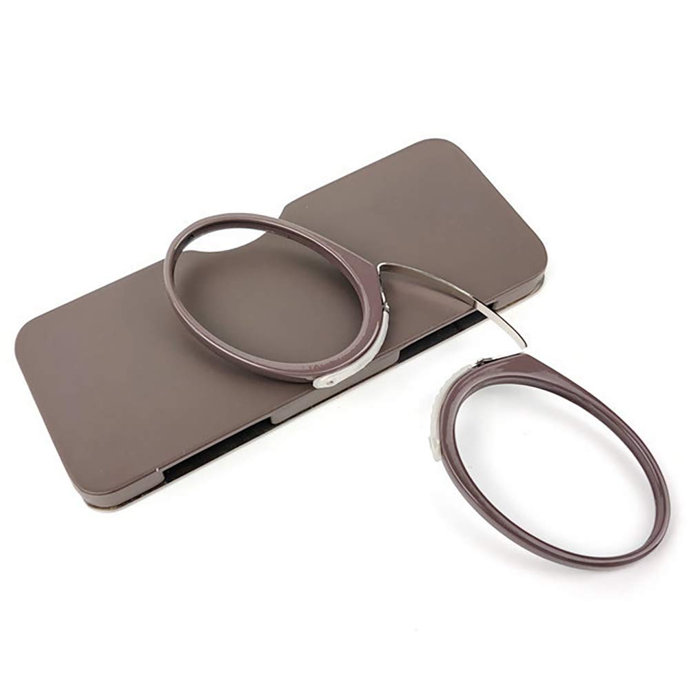 Reading Glasses Unisex Pince Nez Portable Clamp Nose Presbyopic Eyeglasses Colorful Frames Vintage Style for Seniors Reading Strength 1.0 1.5 2.0 2.5 3.0 3.5 4.0 (+2.0,brown)